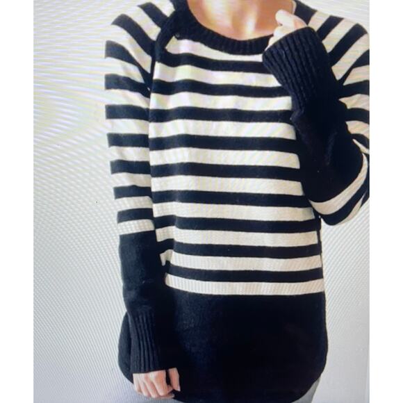 Anthropologie Rebekah Women’s Tunic Sweater Size Small Black Cream Striped Fall - Picture 1 of 11